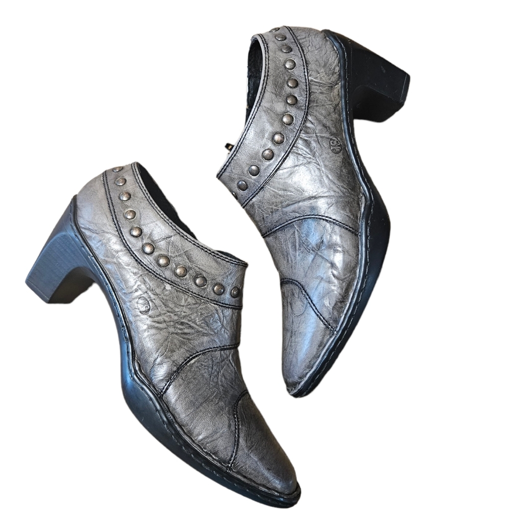 Josef Seibel Leather Bootie with Studs Side Zip Gray 37